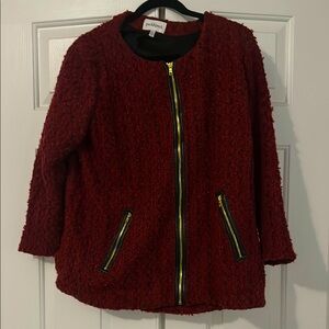 Peck & Peck Women’s Red Tweed Zip up jacket faux leather trim size Large